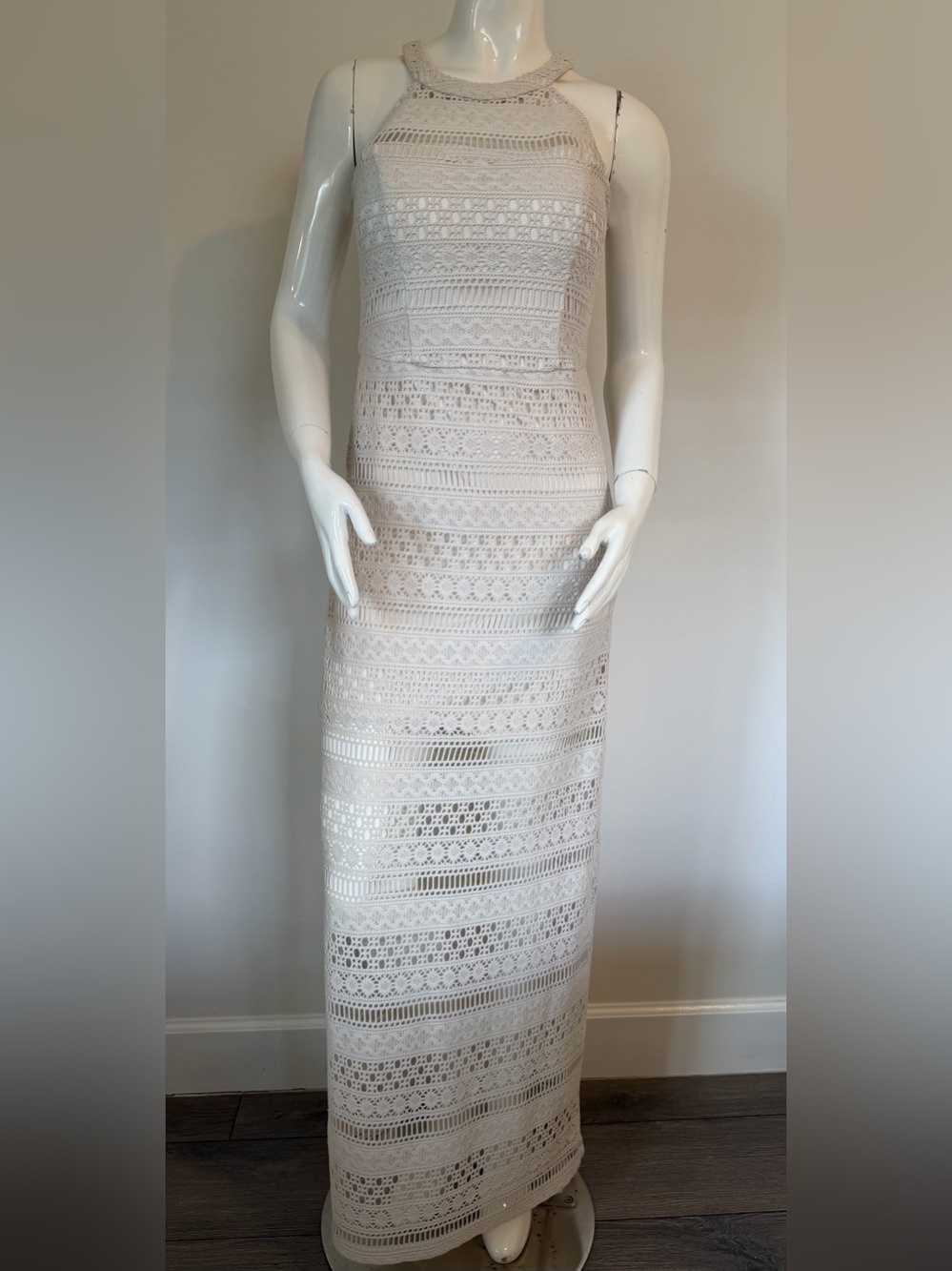 Guess Women’s Cream Crochet Maxi Dress - Sleeveless Halter Size Small
